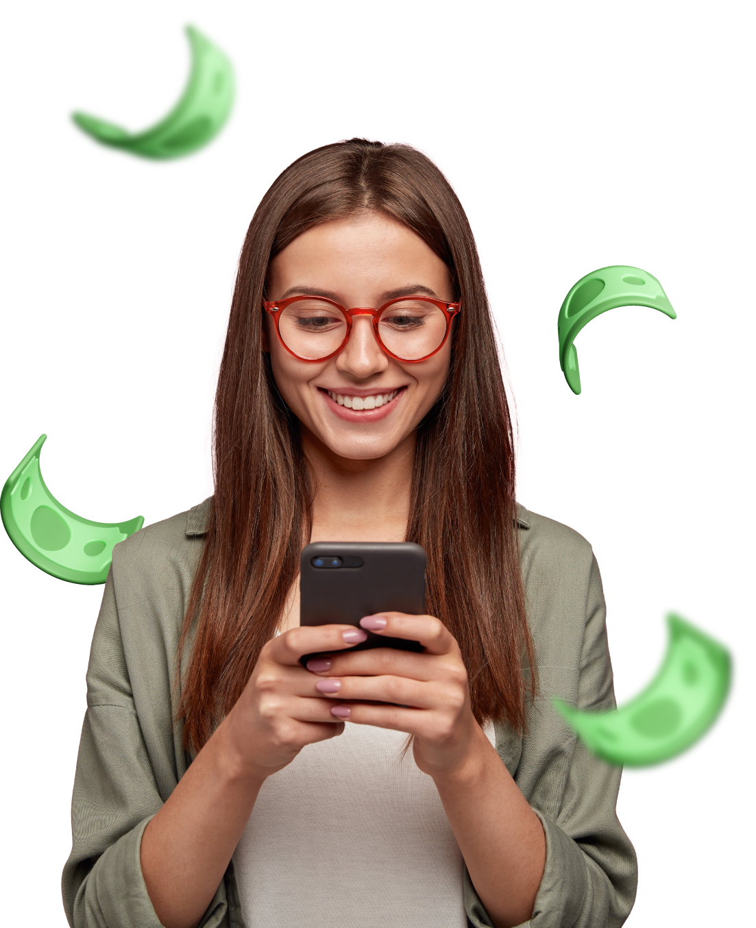 Mujer sonriente usando smartphone